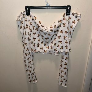 White crop top with yellow flowers